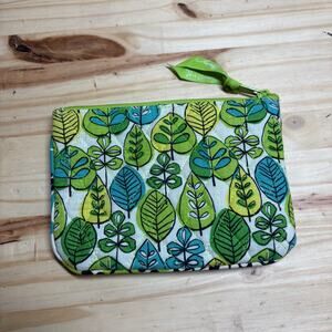Vera Bradley Womens Cosmetic Bag Green Floral Makeup Travel Pencil Case Quilted